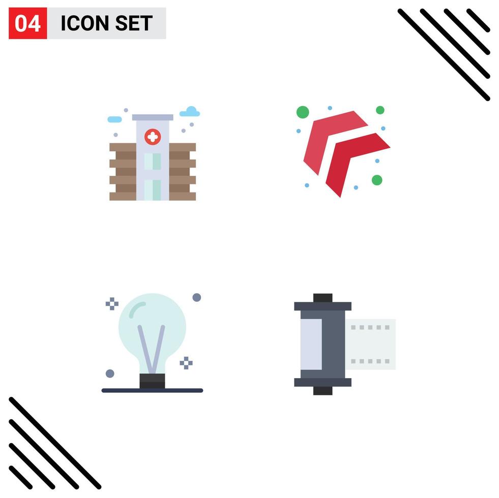 Group of 4 Modern Flat Icons Set for city electric arrow bulb camera Editable Vector Design Elements