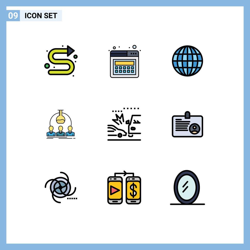 Modern Set of 9 Filledline Flat Colors Pictograph of cars accident internet scientist man Editable Vector Design Elements