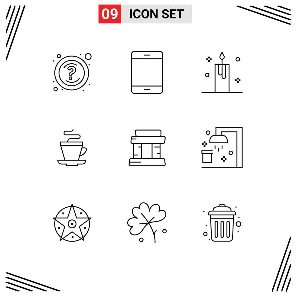 paquete de iconos de vector de stock de 9 signos y símbolos de línea para elementos de diseño de vector editables de luz de té de ipad de taza india