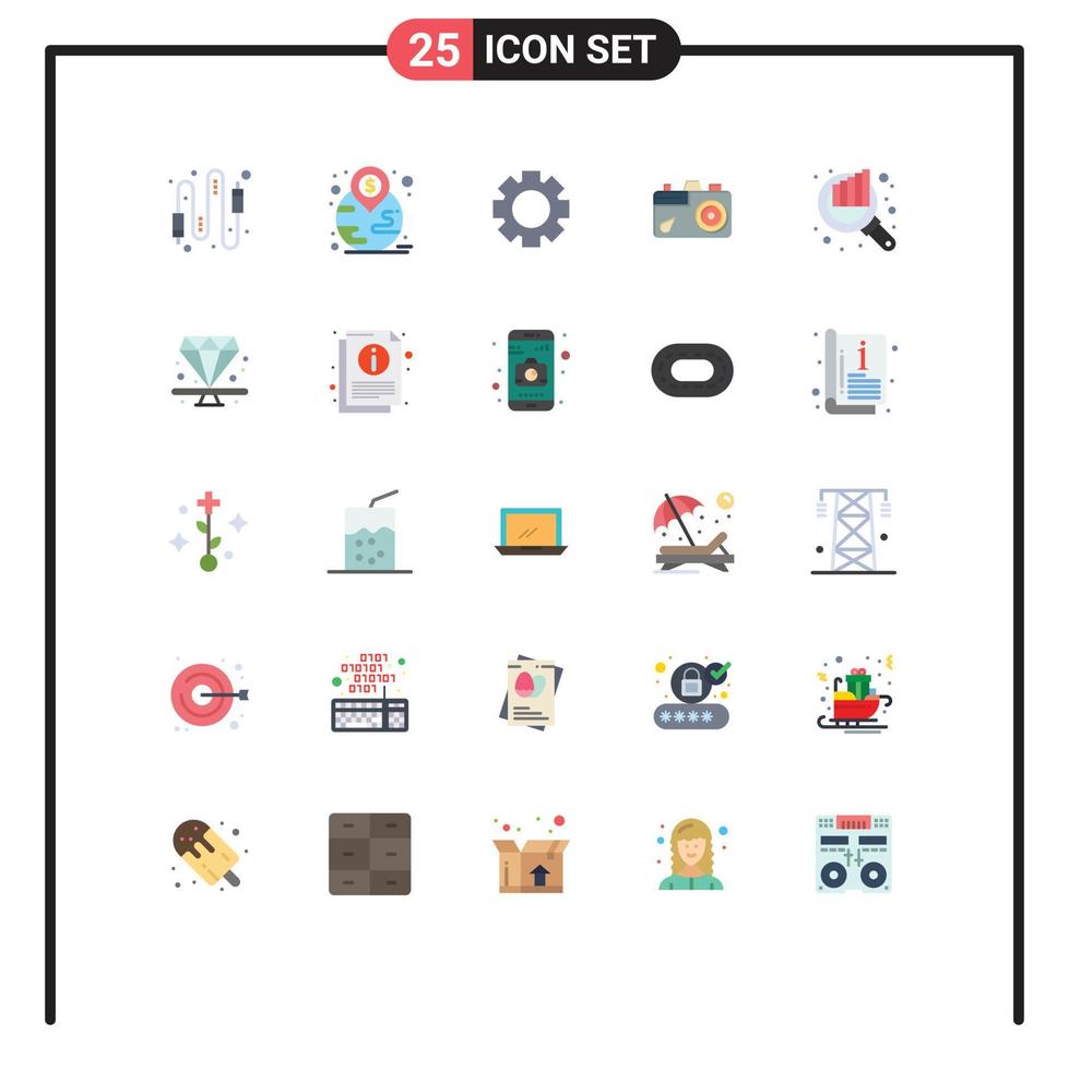 25 Universal Flat Color Signs Symbols of chart picture location image camera Editable Vector Design Elements