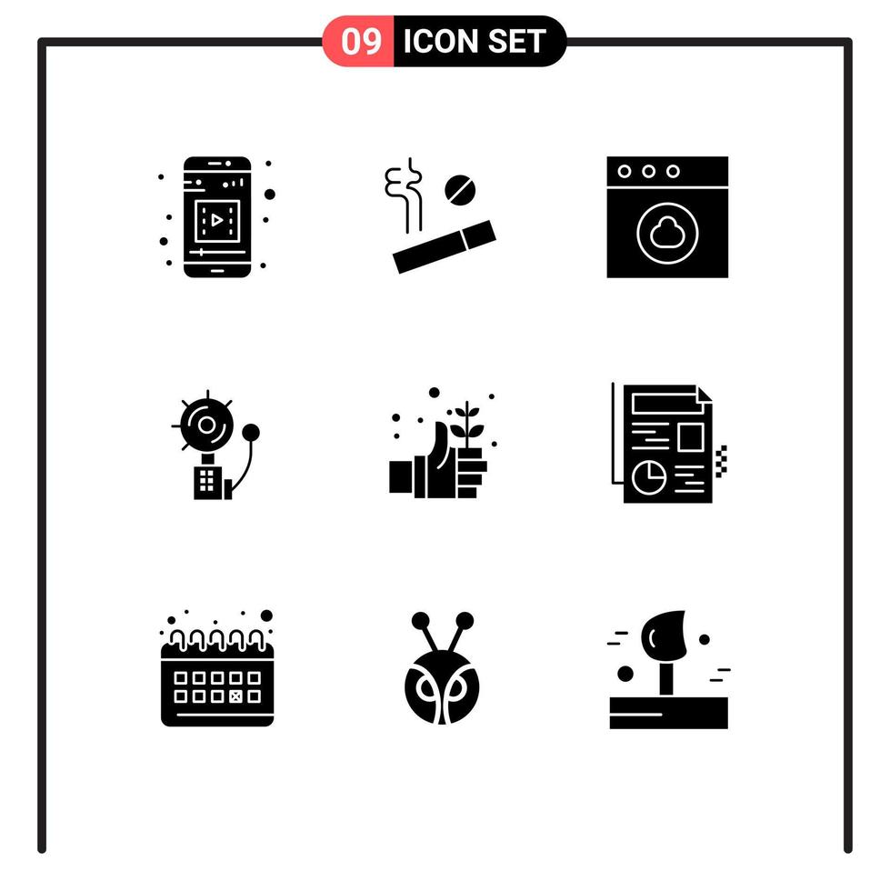 Universal Icon Symbols Group of 9 Modern Solid Glyphs of hand day mac earth fire Editable Vector Design Elements