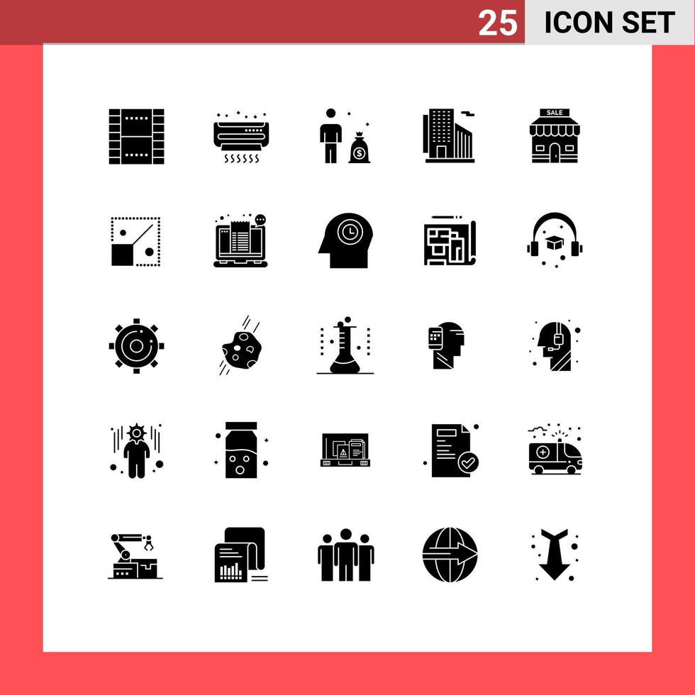 Pictogram Set of 25 Simple Solid Glyphs of sale city summer skyscraper building Editable Vector Design Elements