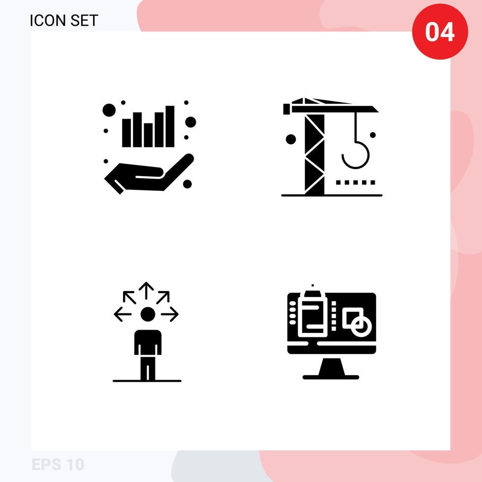 4 Universal Solid Glyphs Set for Web and Mobile Applications business abilities hand machinery human Editable Vector Design Elements