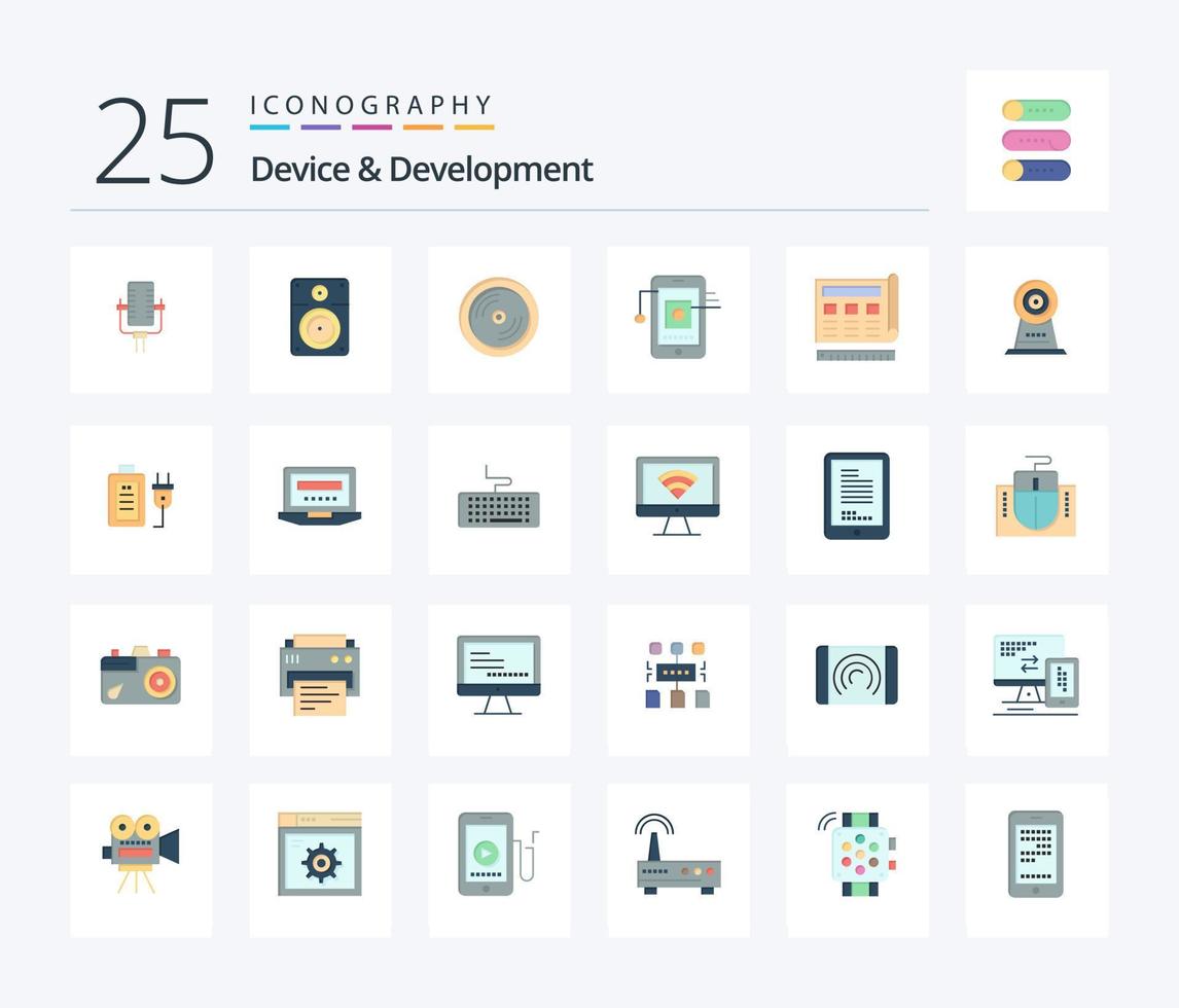 Device And Development 25 Flat Color icon pack including blue. network. cd . hardware. mobile vector