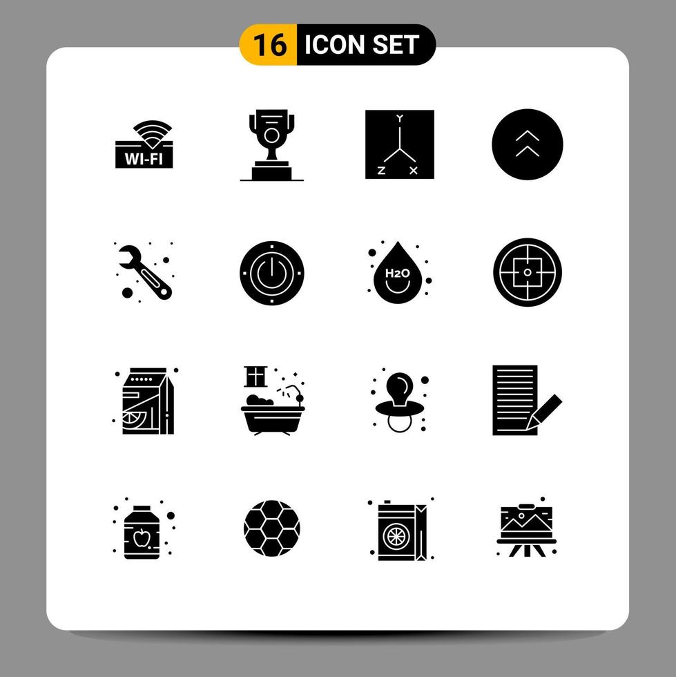 Modern Set of 16 Solid Glyphs and symbols such as wrench repair coordinates up circle Editable Vector Design Elements