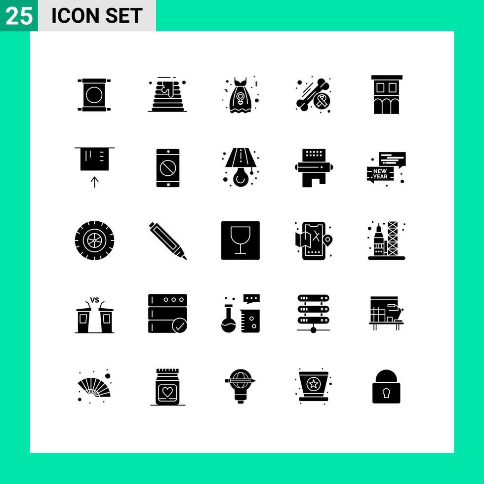 User Interface Pack of 25 Basic Solid Glyphs of architecture day clothes cancer awareness Editable Vector Design Elements