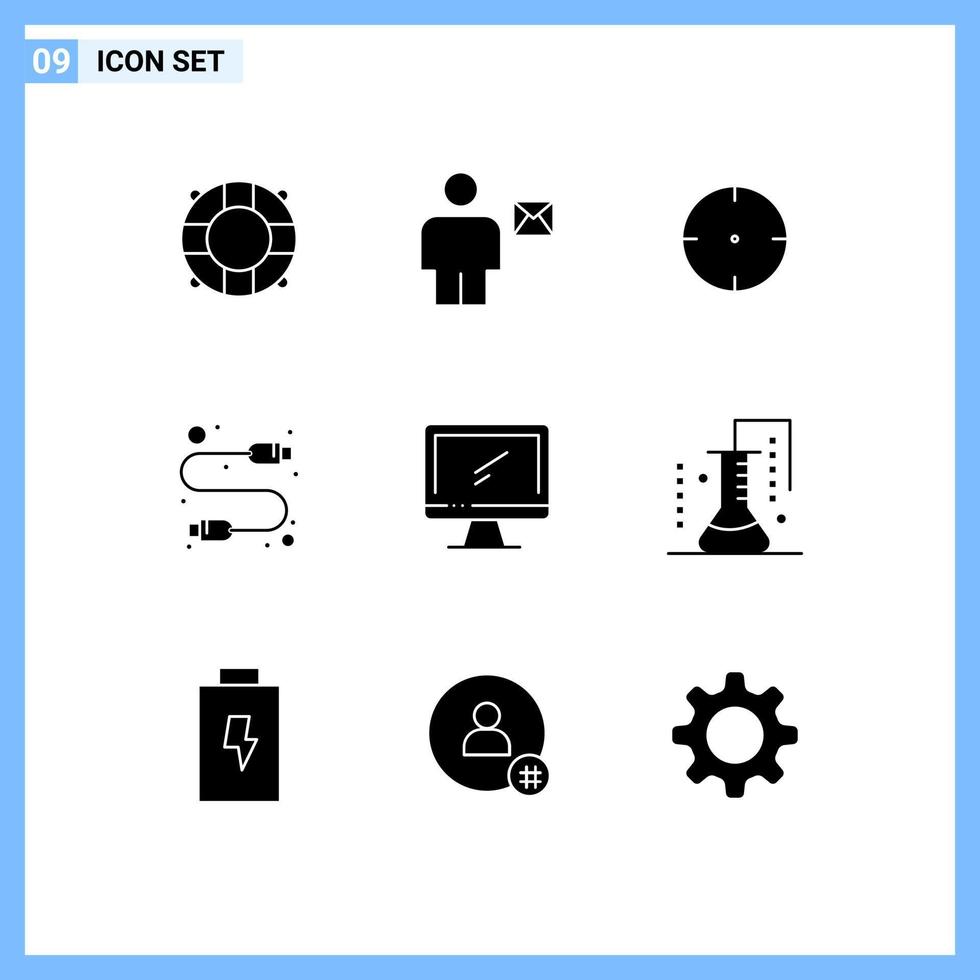 Pack of 9 creative Solid Glyphs of device computer aim usb computer Editable Vector Design Elements