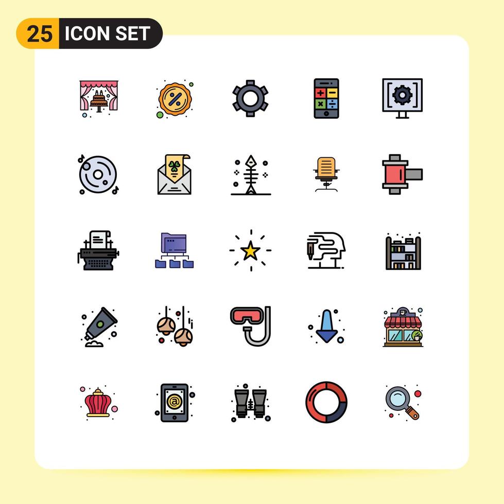 Mobile Interface Filled line Flat Color Set of 25 Pictograms of customer technology basic phone calculator Editable Vector Design Elements