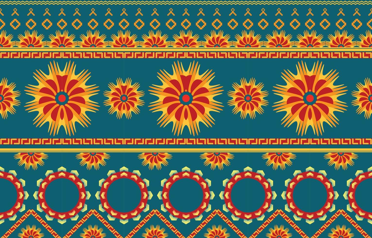 tela de colores de flores de mandala. patrón étnico geométrico en el diseño de fondo oriental tradicional para alfombra, papel pintado, ropa, envoltura, batik, estilo de bordado de ilustración vectorial. vector