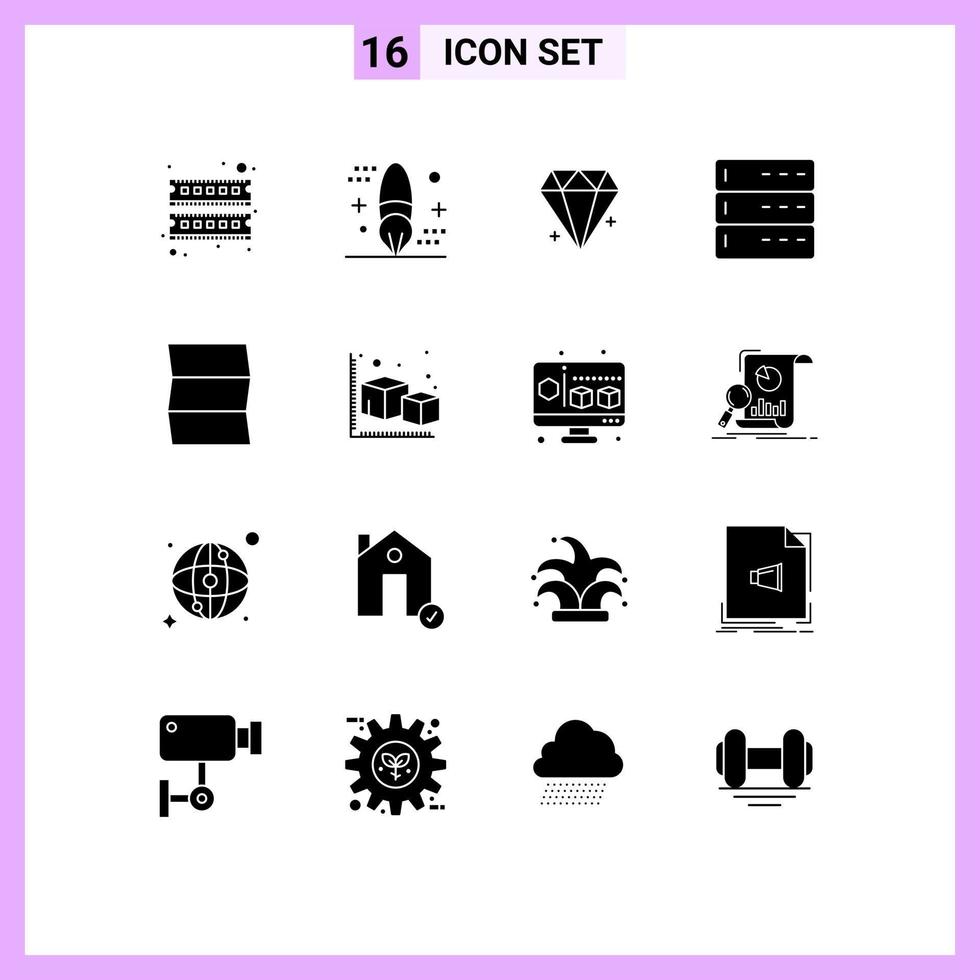 Editable Vector Line Pack of 16 Simple Solid Glyphs of location devices painting data jewel Editable Vector Design Elements