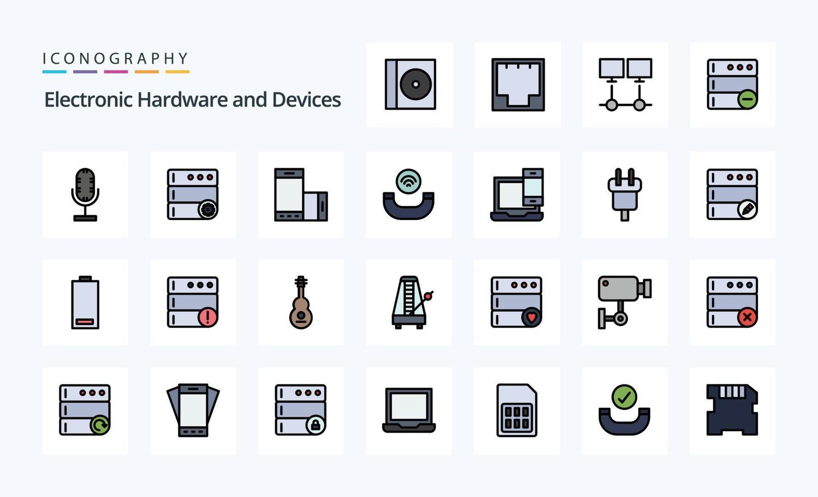 25 Devices Line Filled Style icon pack vector