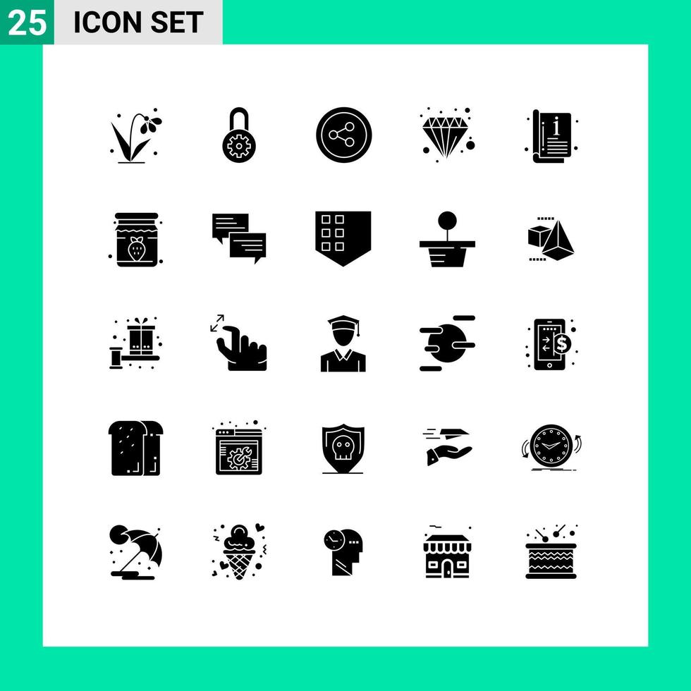 25 Thematic Vector Solid Glyphs and Editable Symbols of template catalogue social media catalog finance Editable Vector Design Elements