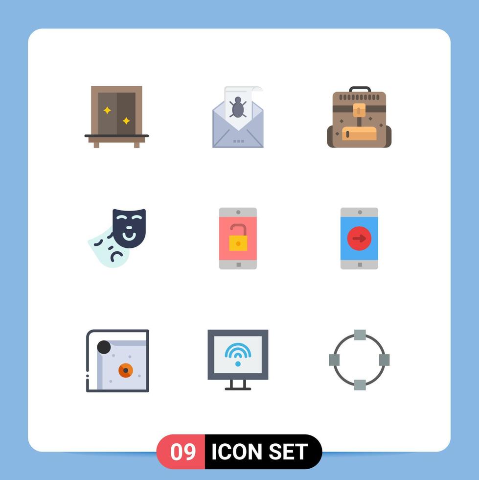 Pictogram Set of 9 Simple Flat Colors of role travel malware office briefcase Editable Vector Design Elements