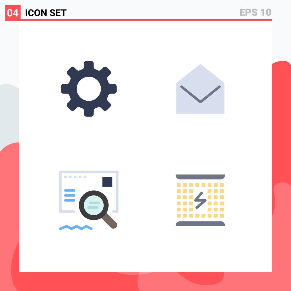 Pack of 4 creative Flat Icons of basic email setting message search Editable Vector Design Elements