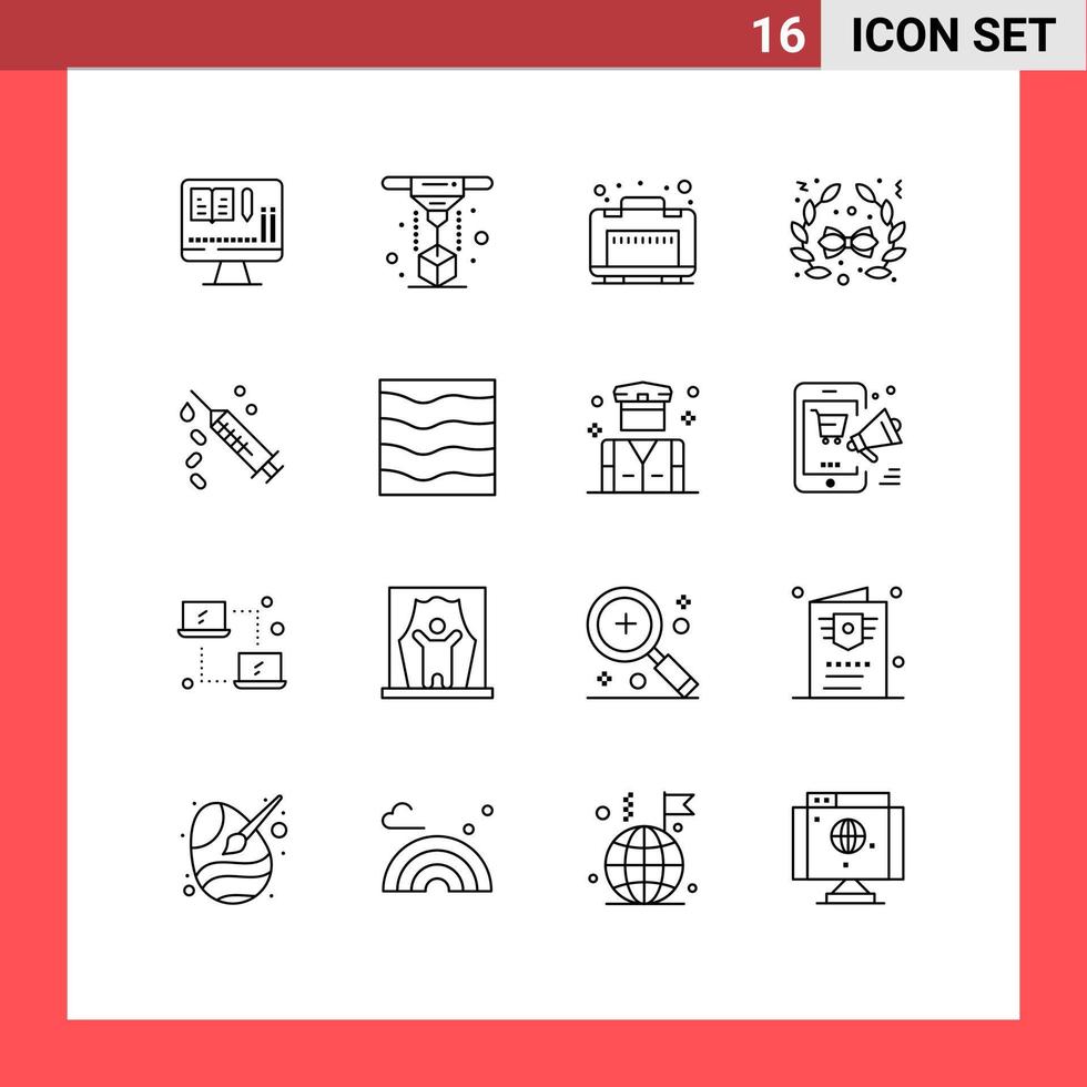 Pictogram Set of 16 Simple Outlines of nature vaccine luggage syringe decoration Editable Vector Design Elements