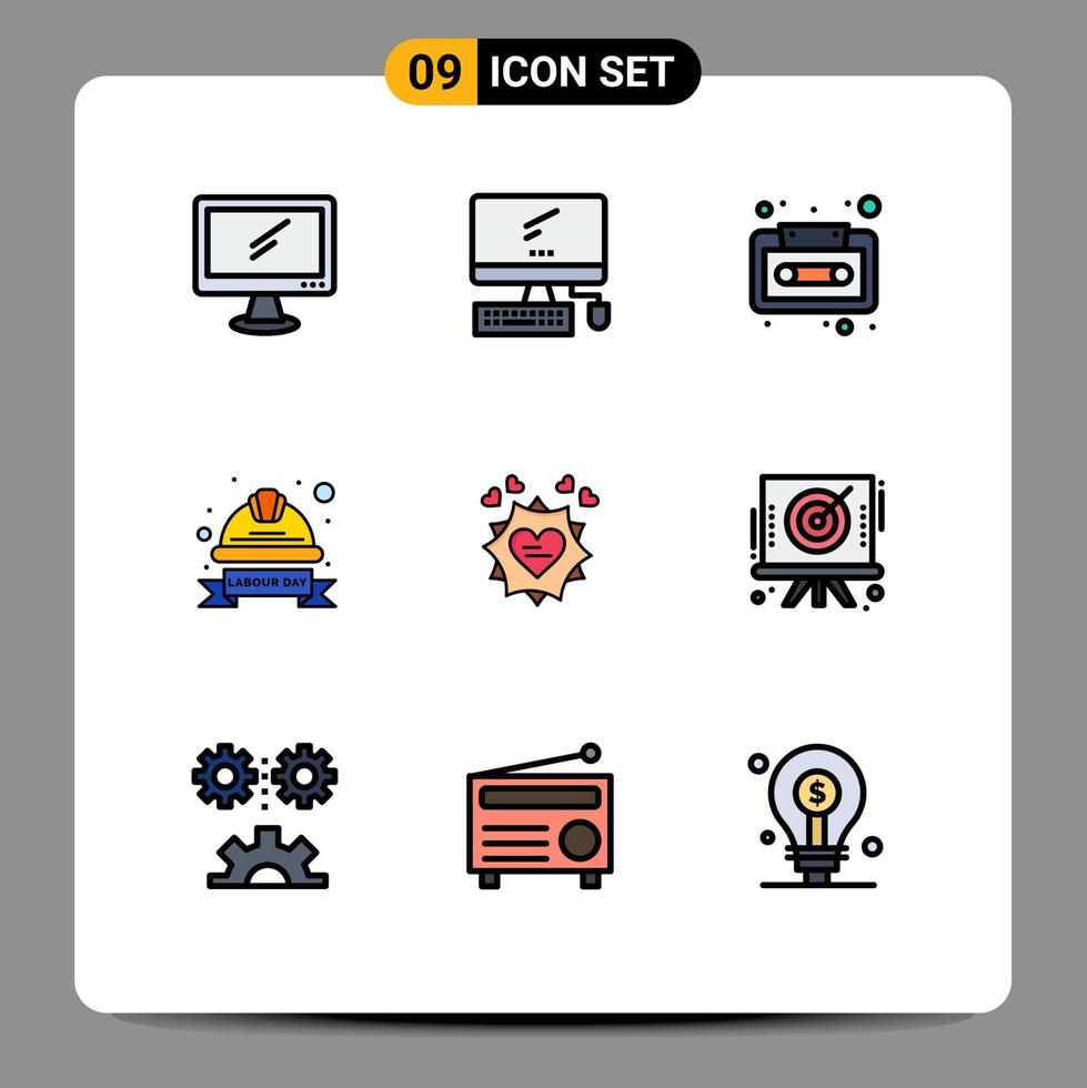 paquete de iconos de vector de stock de 9 signos y símbolos de línea para elementos de diseño de vector editables de casco de amor de cinta de tarjeta de corazón