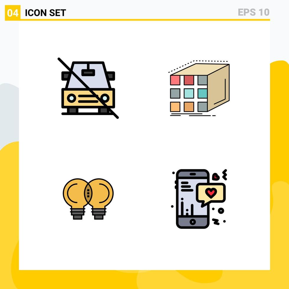 Pictogram Set of 4 Simple Filledline Flat Colors of car matrix off aggregation innovation Editable Vector Design Elements