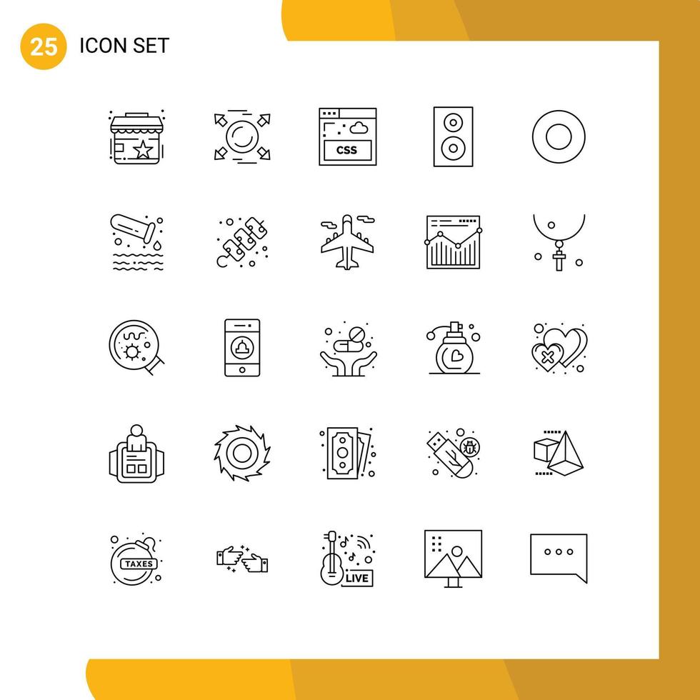 Pack of 25 Modern Lines Signs and Symbols for Web Print Media such as hotel technology internet speaker electronics Editable Vector Design Elements