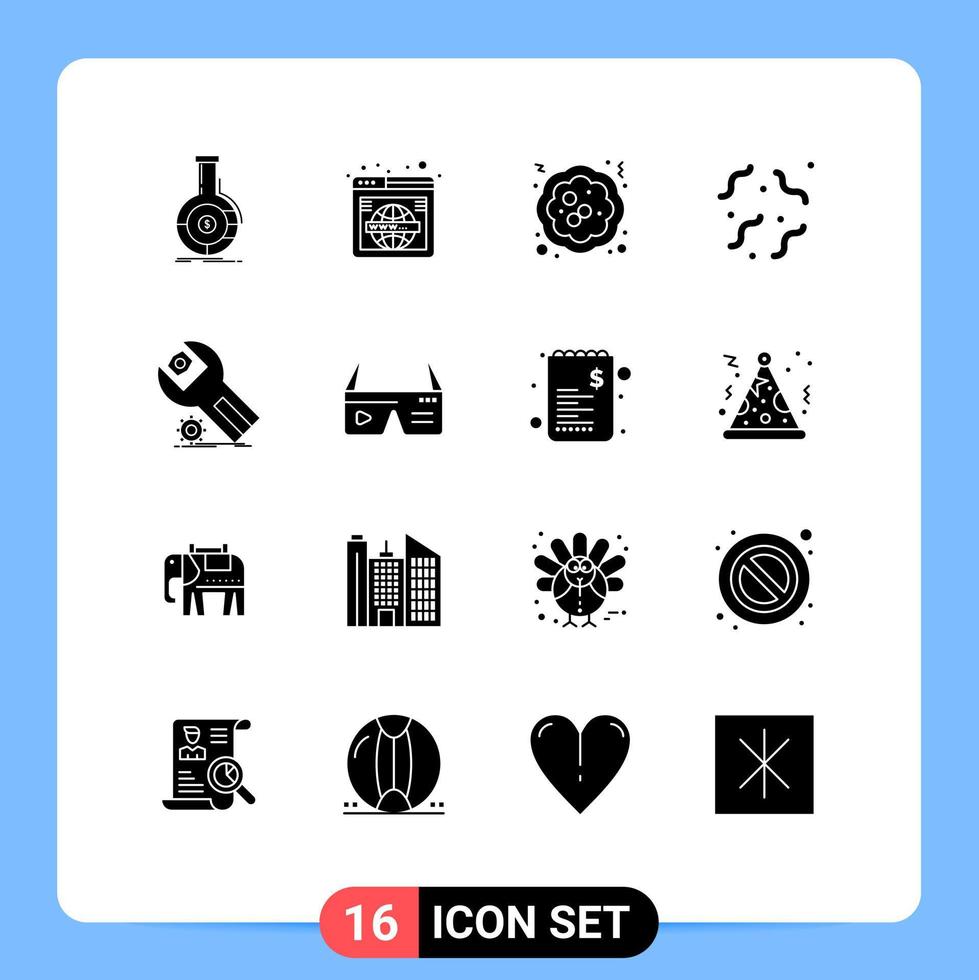 User Interface Pack of 16 Basic Solid Glyphs of worm rotten wide halloween food Editable Vector Design Elements