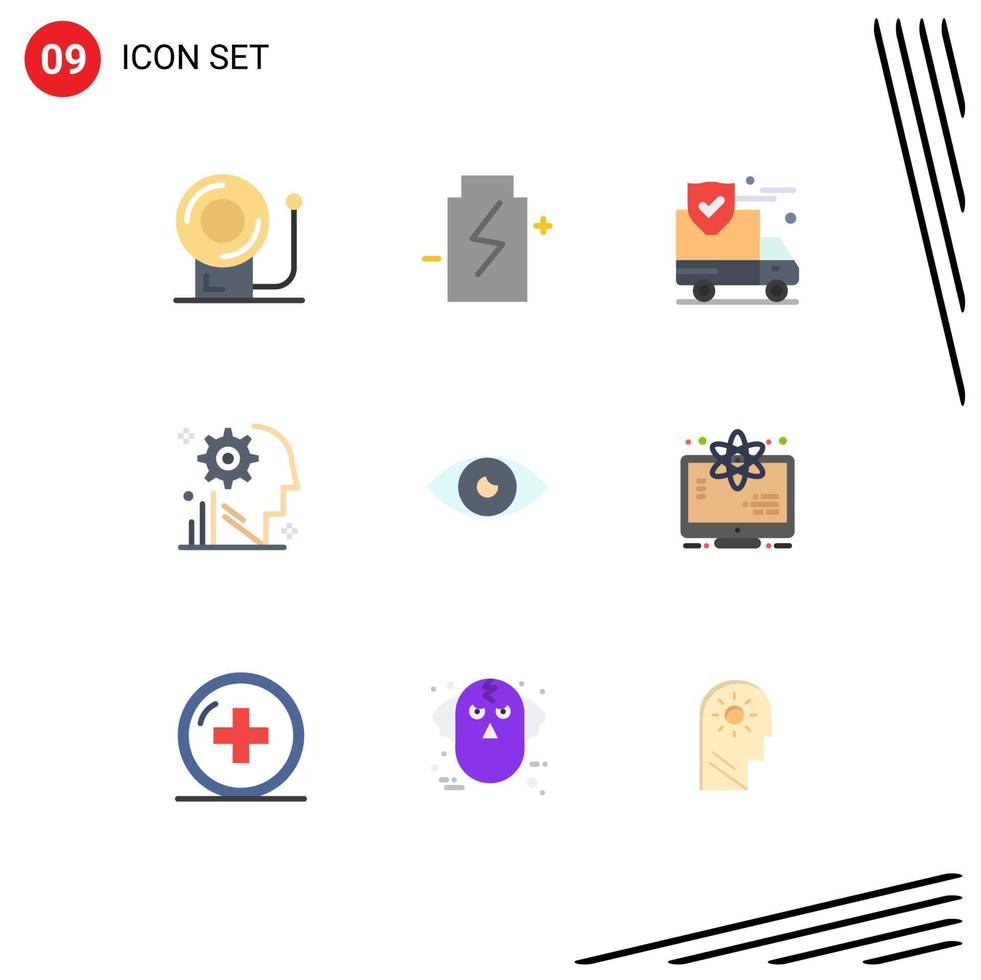 9 iconos creativos signos y símbolos modernos del proceso de seguro de engranajes de aplicaciones mente elementos de diseño vectorial editables vector