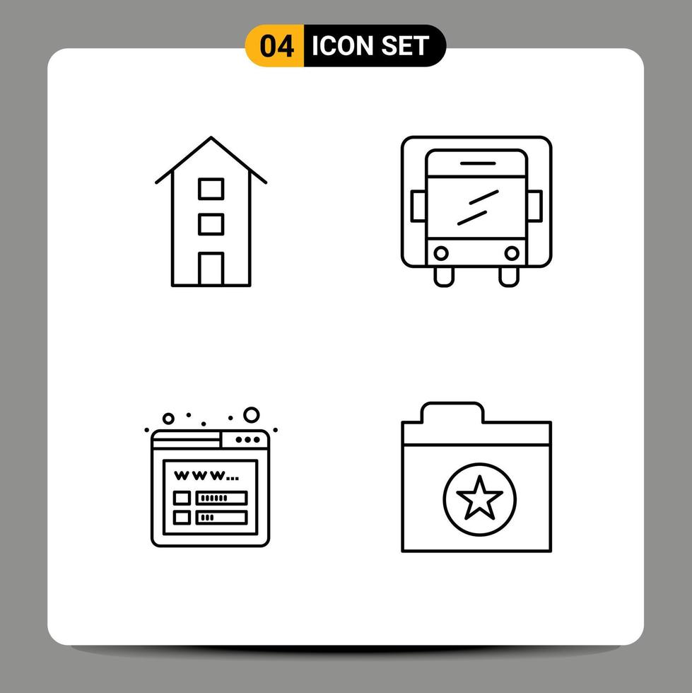 Mobile Interface Line Set of 4 Pictograms of buildings seo shops lorry favorite Editable Vector Design Elements