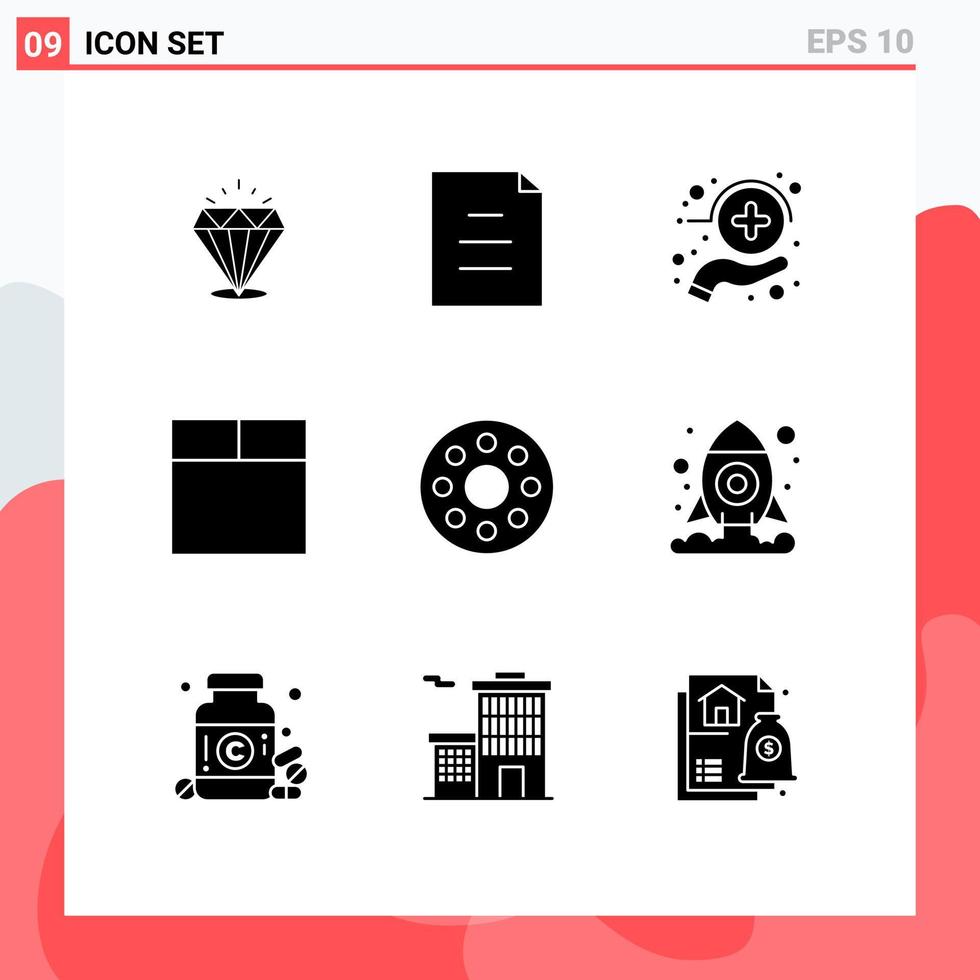 Pack of 9 Modern Solid Glyphs Signs and Symbols for Web Print Media such as shuttle monitor health infrared wireframe Editable Vector Design Elements