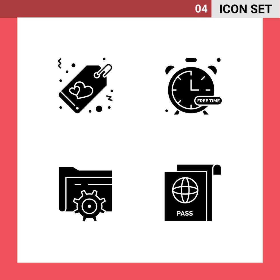 Universal Icon Symbols Group of 4 Modern Solid Glyphs of heart setting tag hobby computing Editable Vector Design Elements