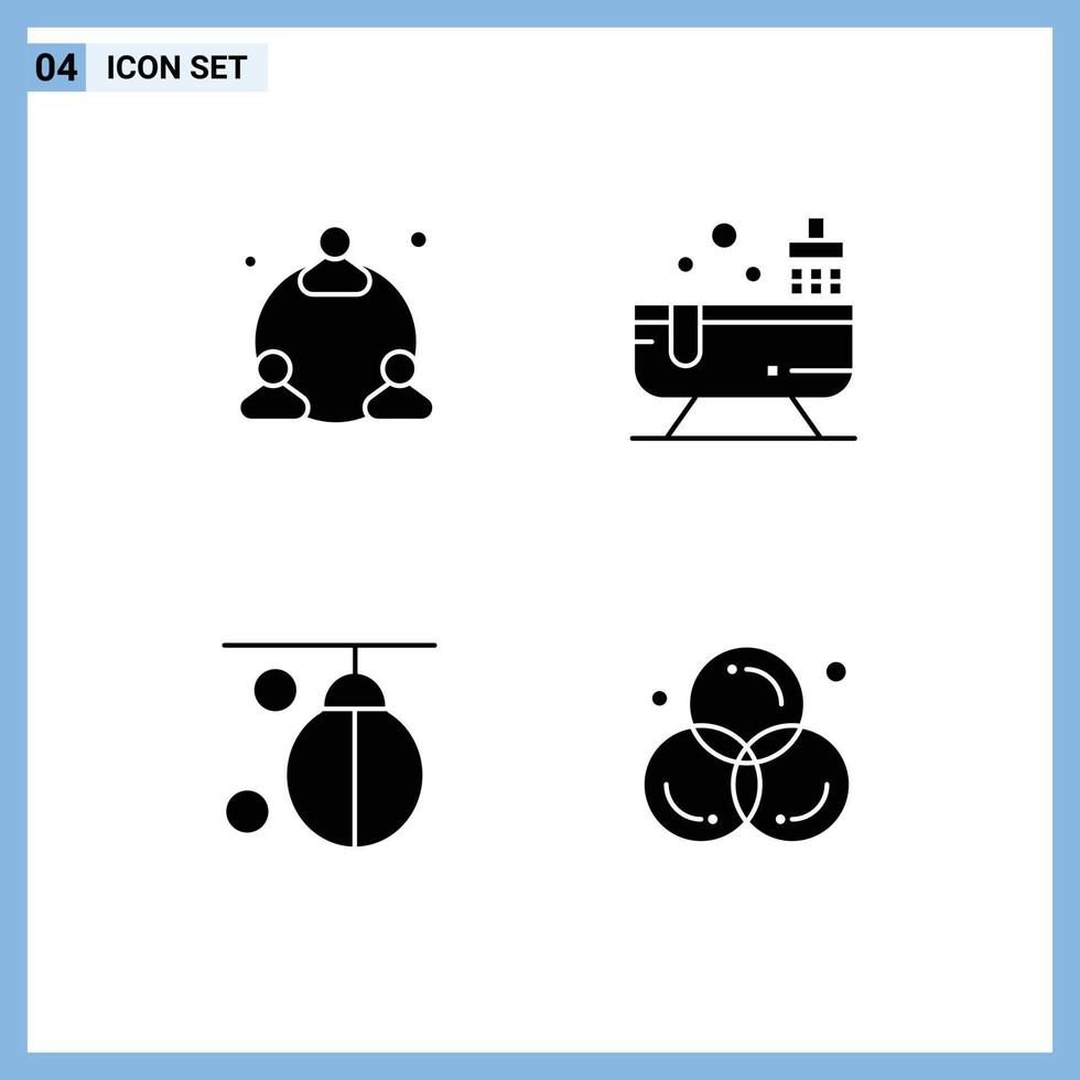 Set of 4 Commercial Solid Glyphs pack for web boxing bathroom water training Editable Vector Design Elements