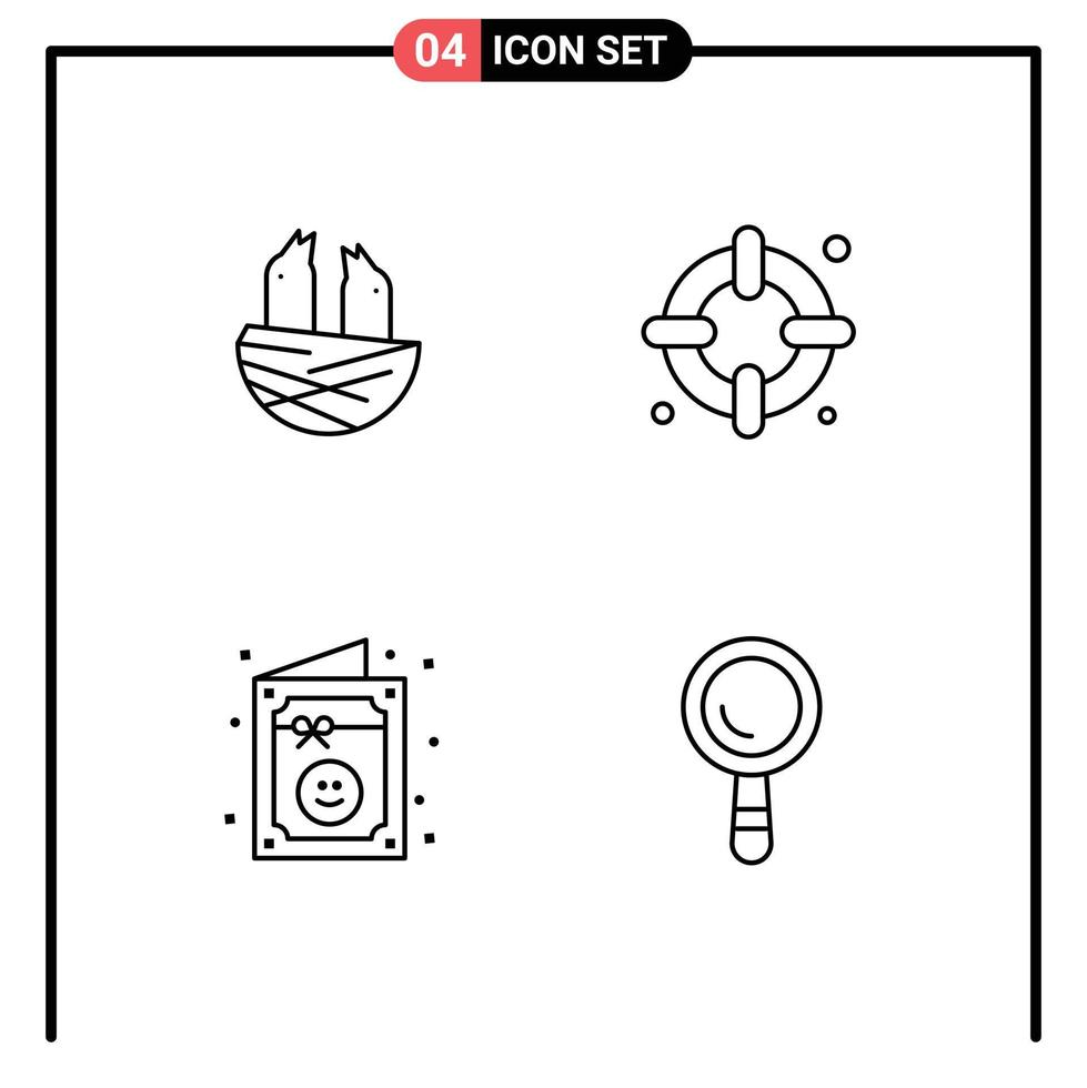 4 Creative Icons Modern Signs and Symbols of animal invitation spring lifebuoy search Editable Vector Design Elements