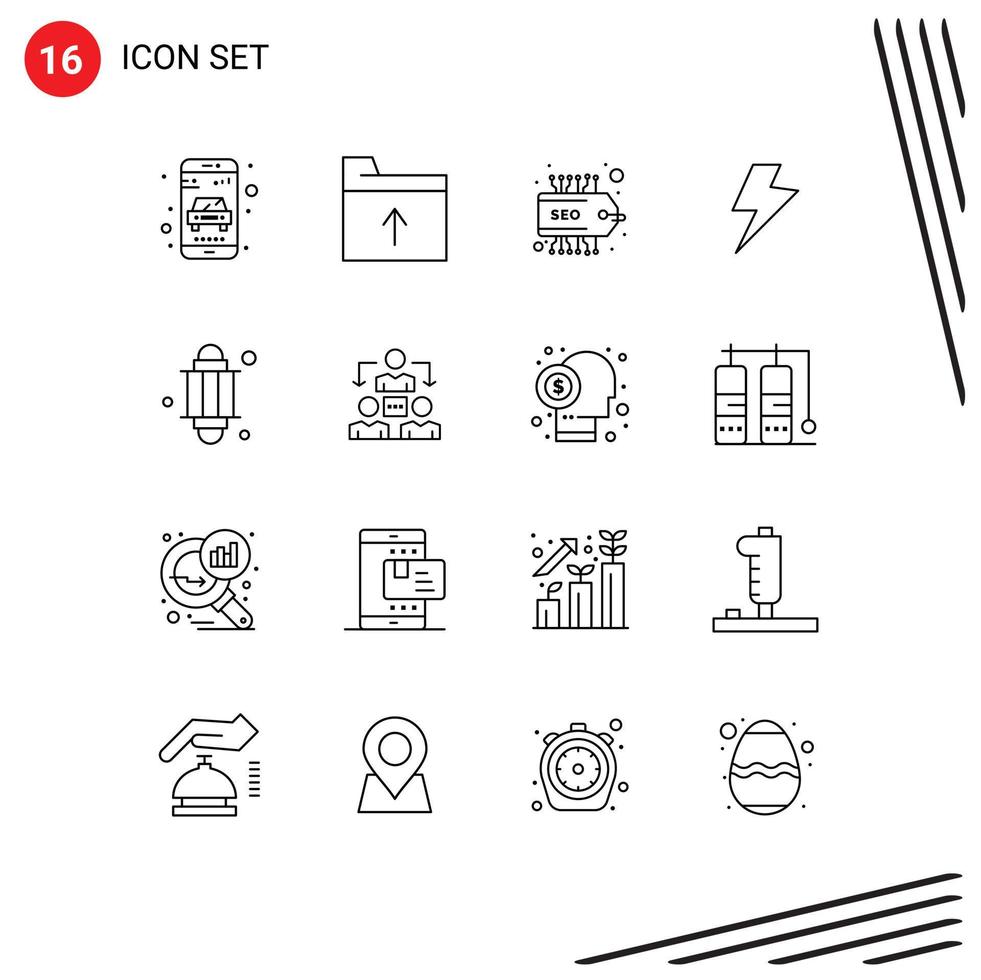 Pack of 16 creative Outlines of connection light seo lantern electric Editable Vector Design Elements