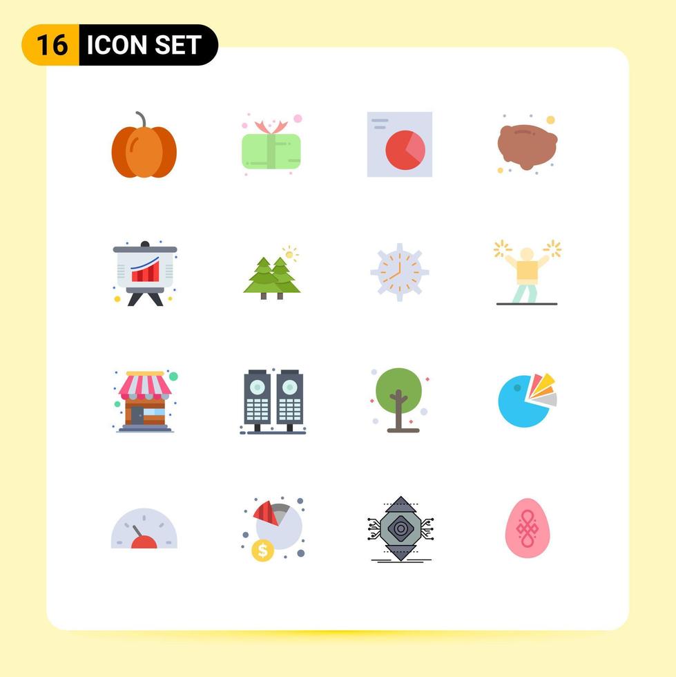 Pictogram Set of 16 Simple Flat Colors of presentation analysis gift vegetable food Editable Pack of Creative Vector Design Elements