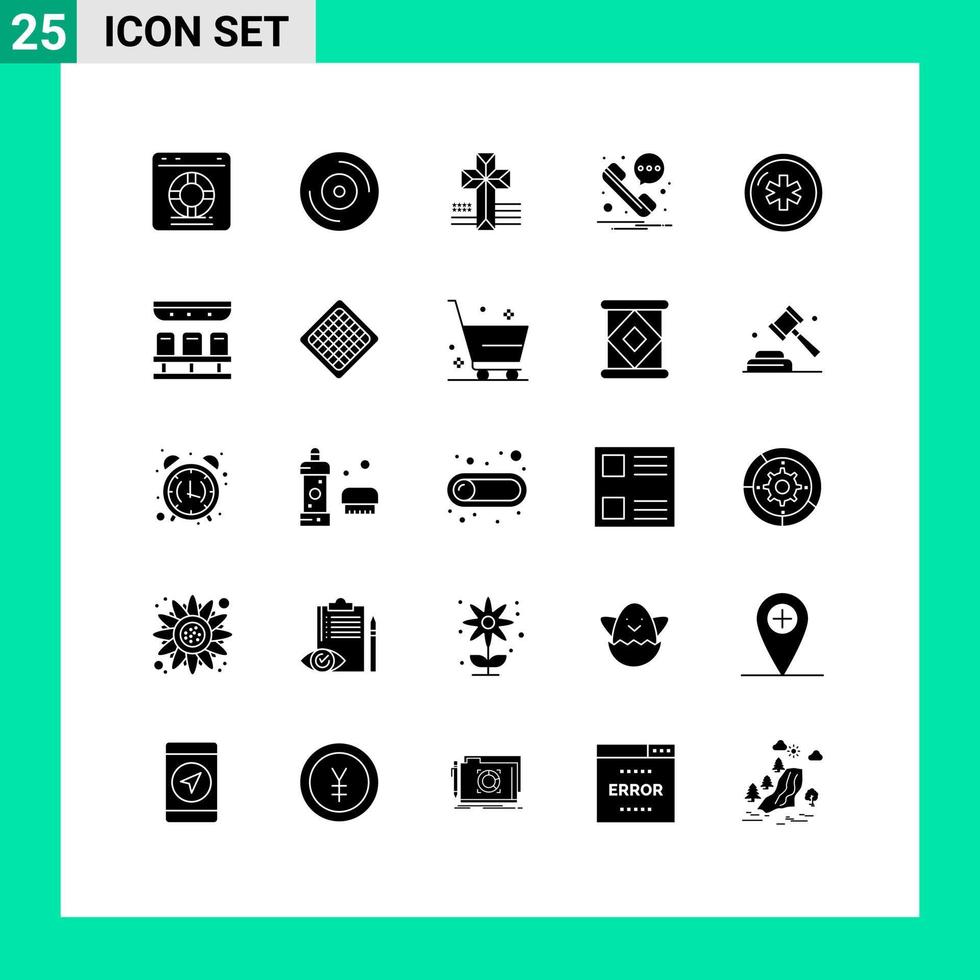 Universal Icon Symbols Group of 25 Modern Solid Glyphs of medical health american ambulance phone Editable Vector Design Elements
