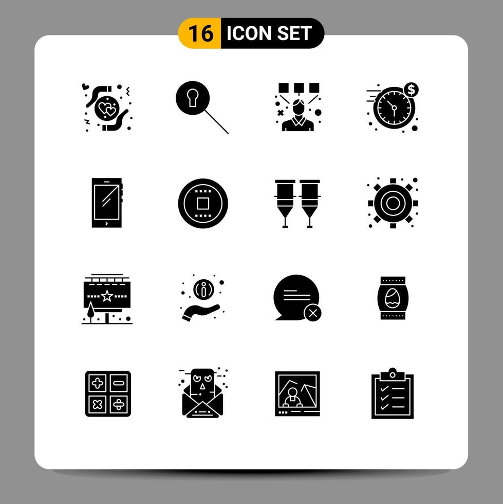 16 Universal Solid Glyph Signs Symbols of mobile phone editor time dollar Editable Vector Design Elements