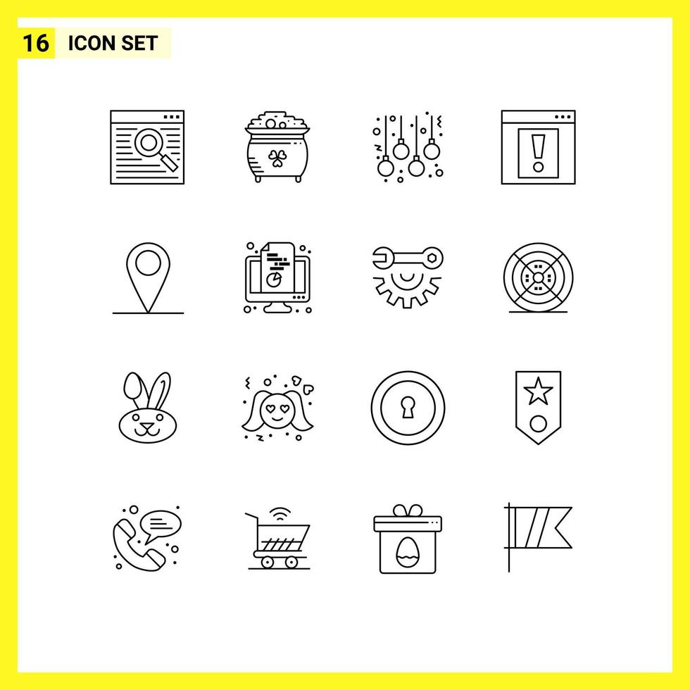Editable Vector Line Pack of 16 Simple Outlines of global web st alert lamps Editable Vector Design Elements