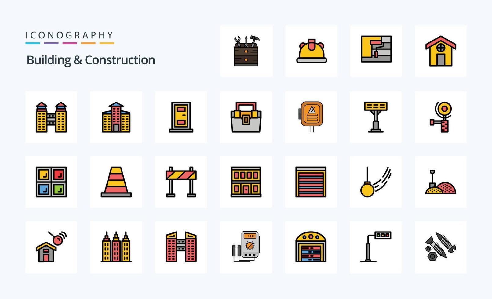 25 Building And Construction Line Filled Style icon pack vector