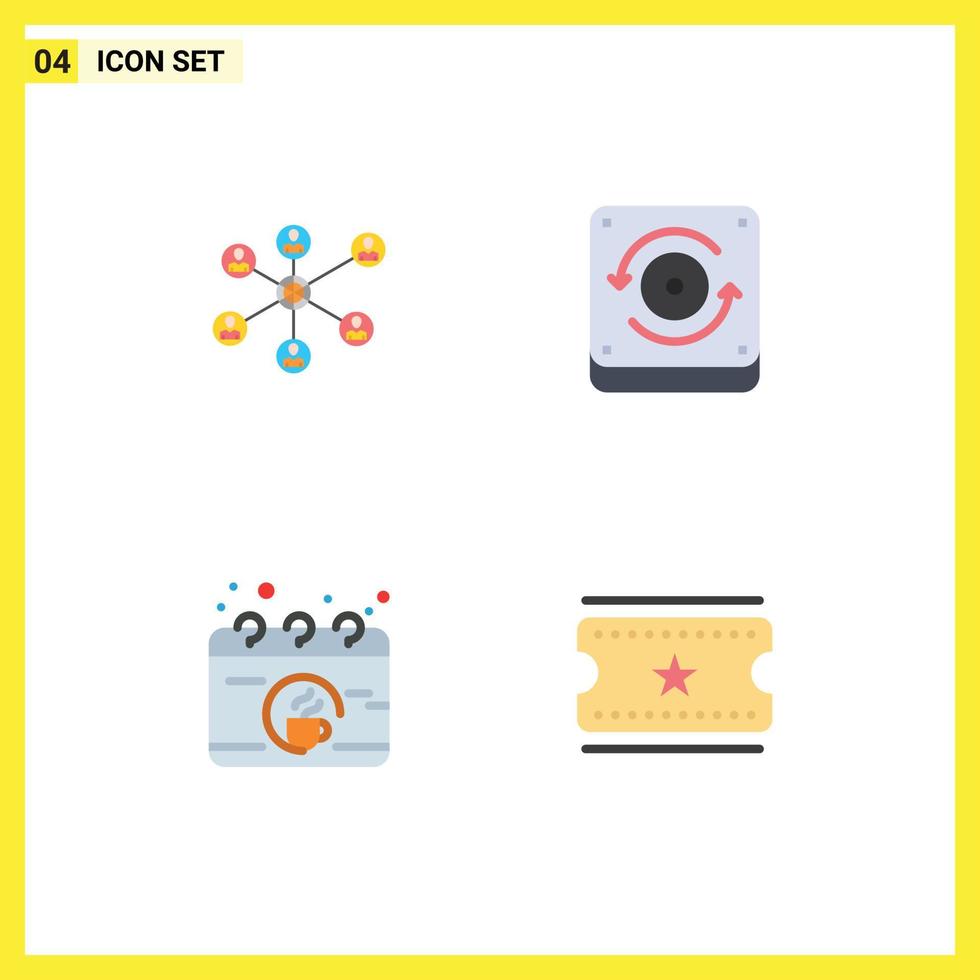 Editable Vector Line Pack of 4 Simple Flat Icons of wlan coffee group sound cinema tickets Editable Vector Design Elements