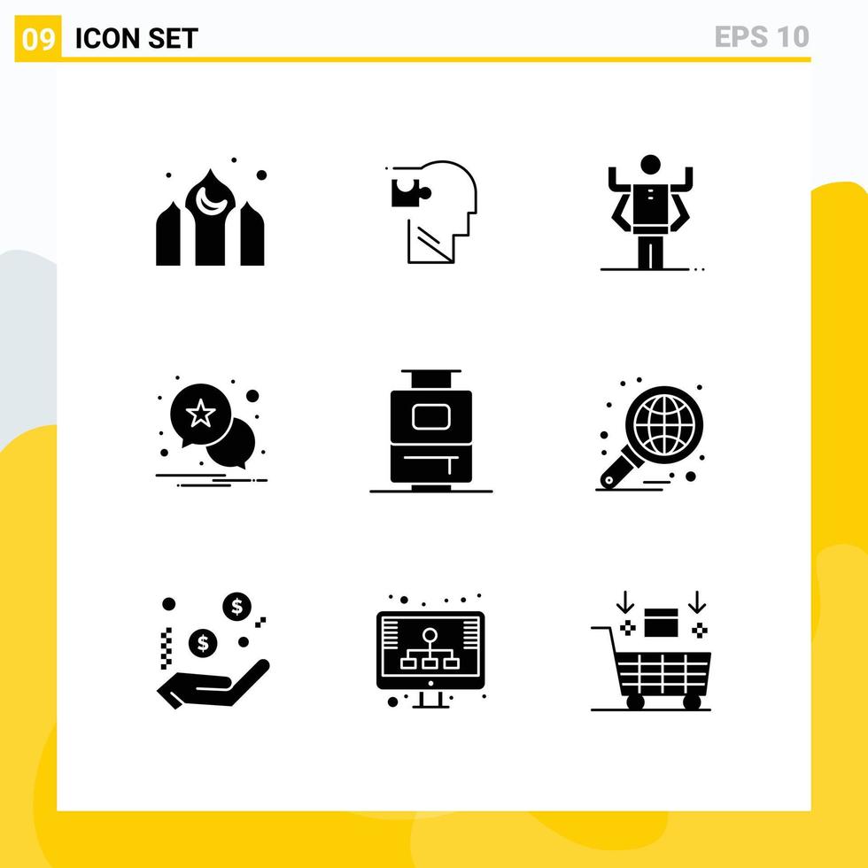 9 Thematic Vector Solid Glyphs and Editable Symbols of travel alert solution star organization Editable Vector Design Elements