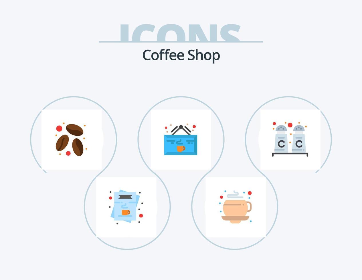diseño de iconos de paquete de 5 iconos planos de cafetería. café con canela tienda. cafeína. taza. cafetería vector