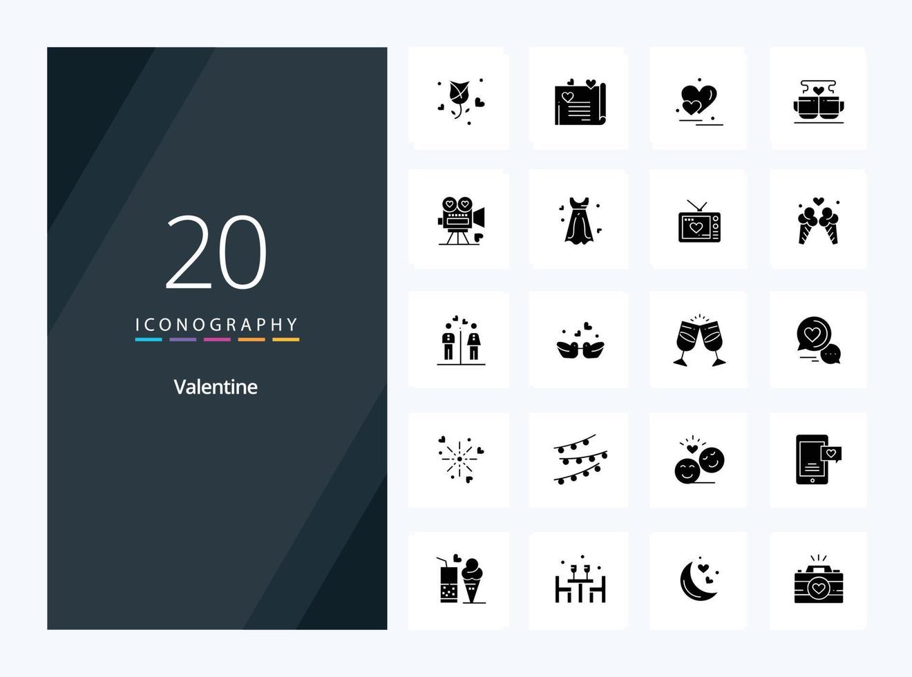 20 Valentine Solid Glyph icon for presentation vector