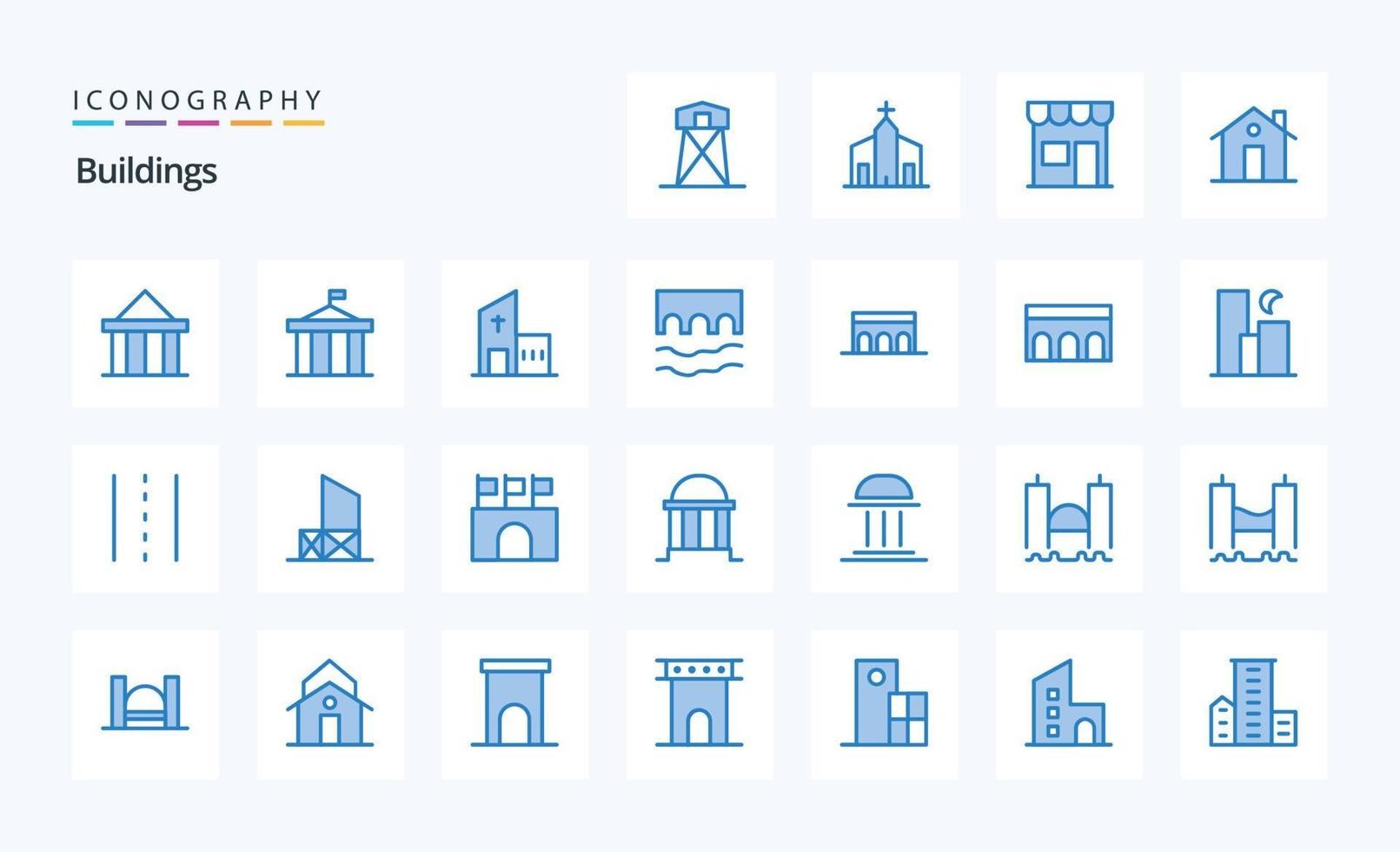 25 Buildings Blue icon pack vector