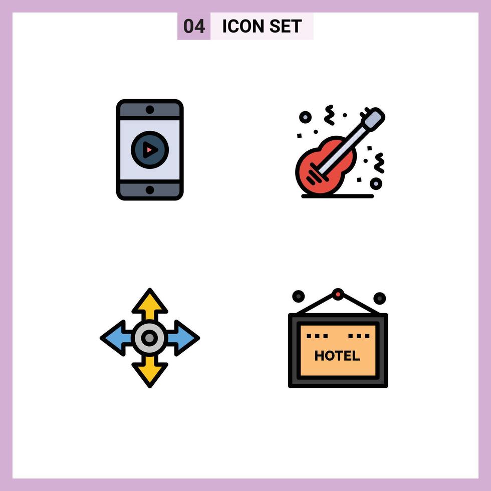 Modern Set of 4 Filledline Flat Colors Pictograph of mobile arrow play instrument location Editable Vector Design Elements