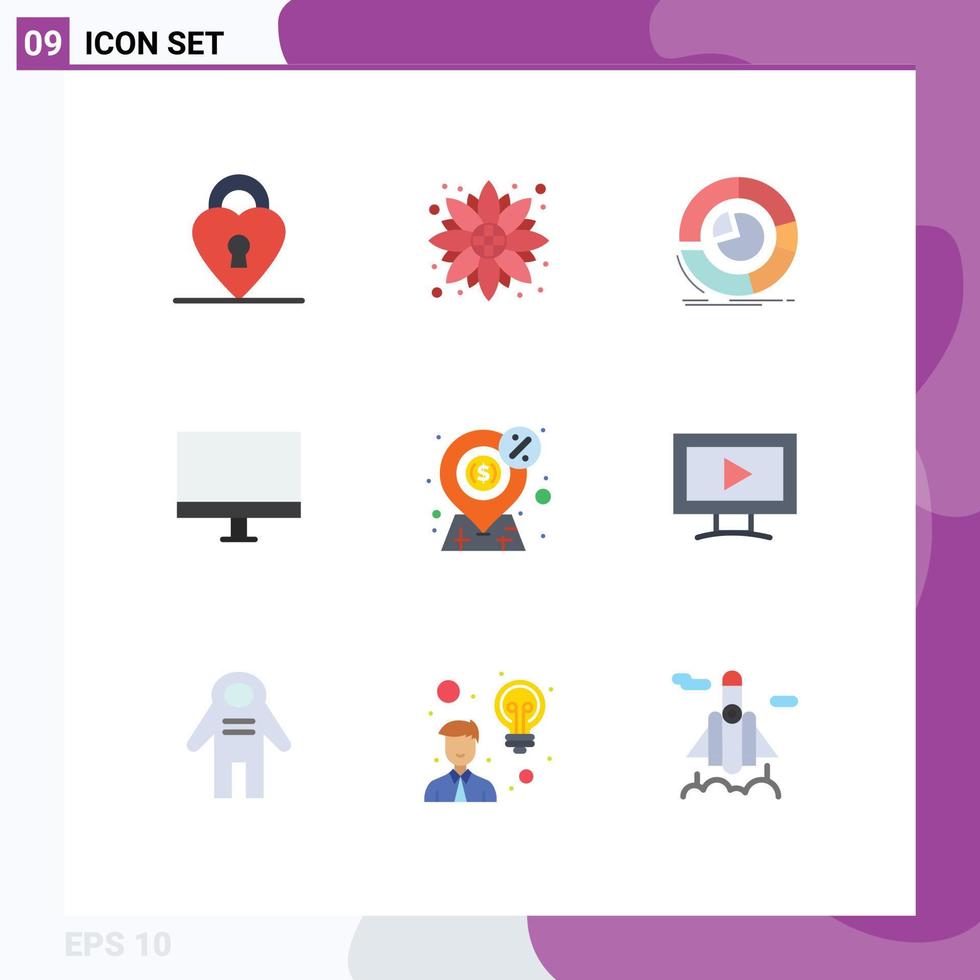 9 Thematic Vector Flat Colors and Editable Symbols of dollar hardware analytics gadget computers Editable Vector Design Elements