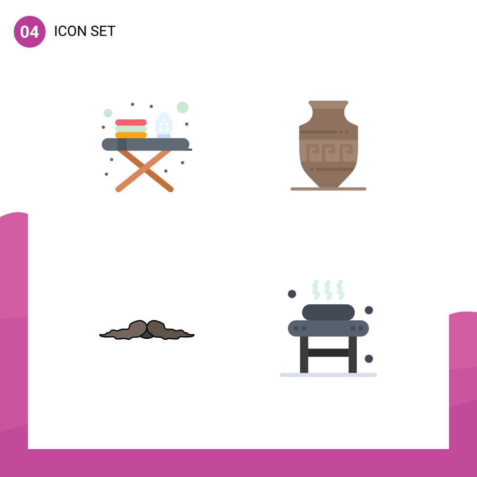 Modern Set of 4 Flat Icons and symbols such as ironing board movember amphora jar men Editable Vector Design Elements