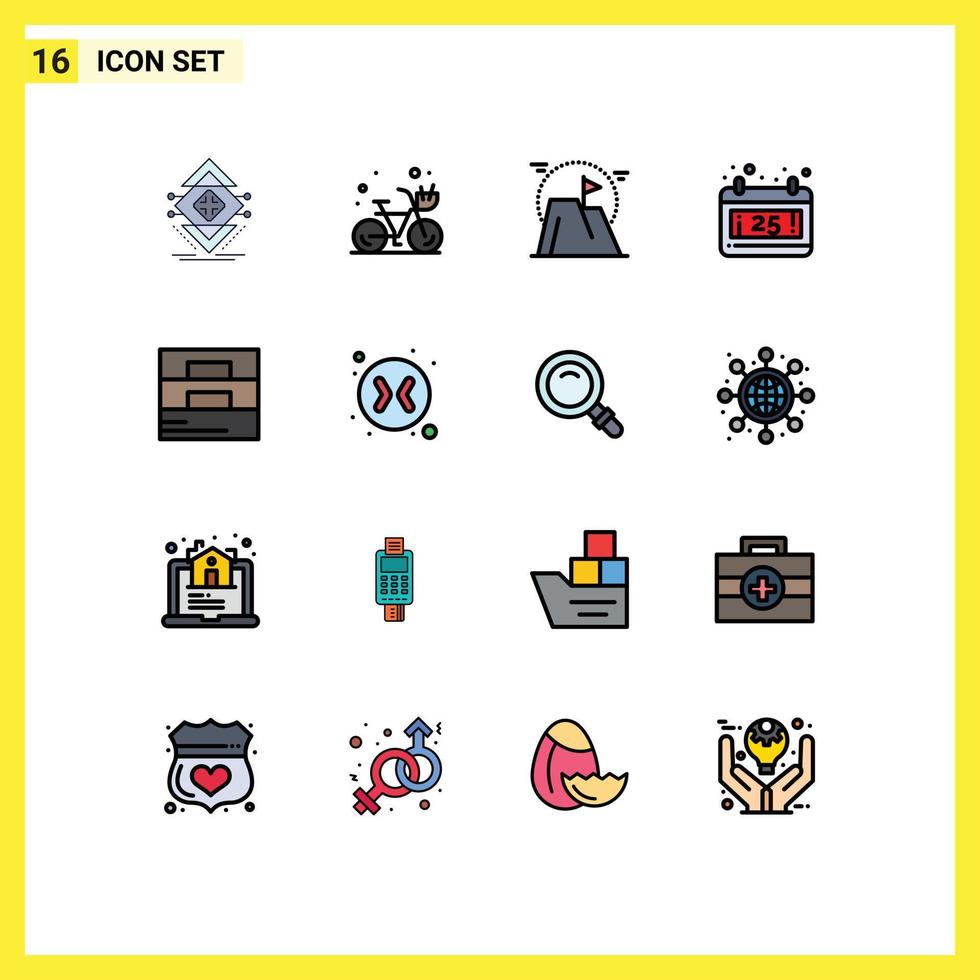 Pack of 16 creative Flat Color Filled Lines of accessories christmas summer calendar mission Editable Creative Vector Design Elements