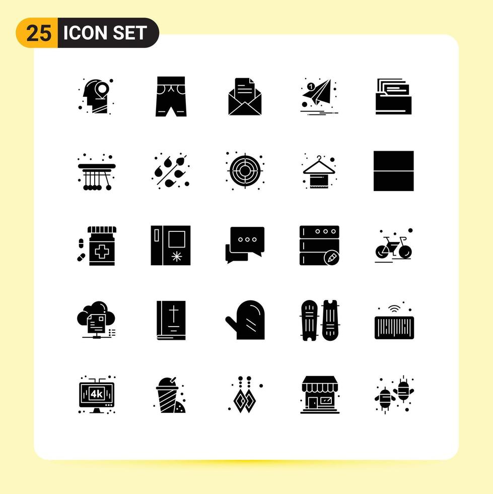 Group of 25 Modern Solid Glyphs Set for folder notification text marketing email Editable Vector Design Elements