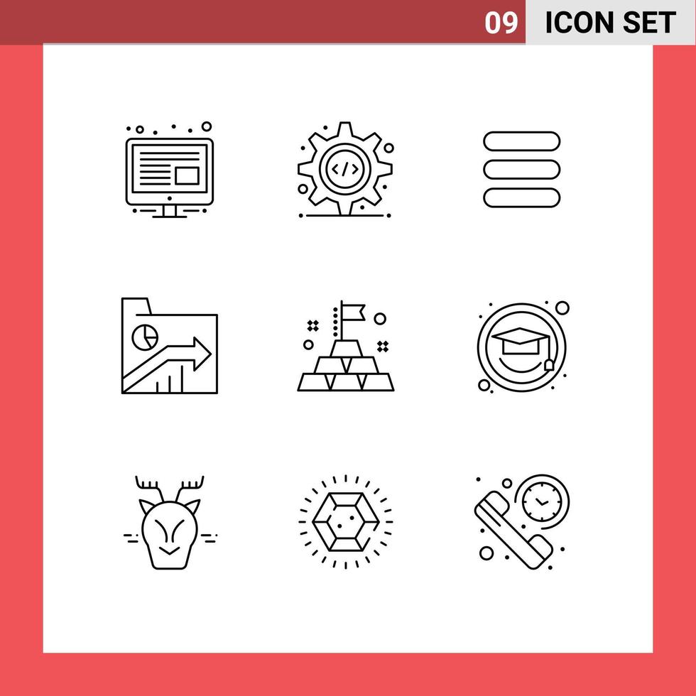 Pictogram Set of 9 Simple Outlines of rich gold task report folder Editable Vector Design Elements