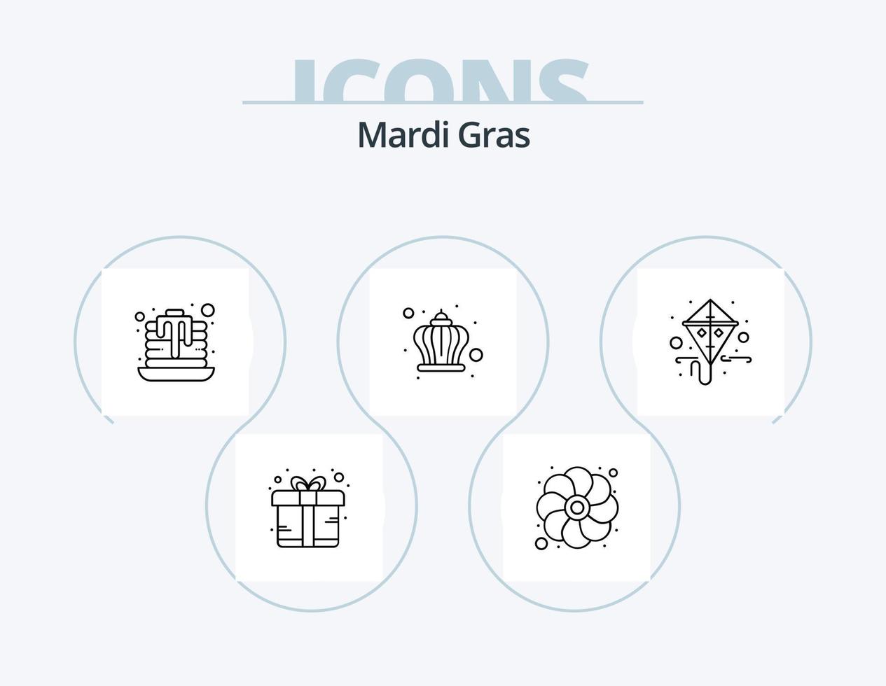 mardi gras line icon pack 5 diseño de iconos. dulce. postre. instrumento. vacaciones. festival vector