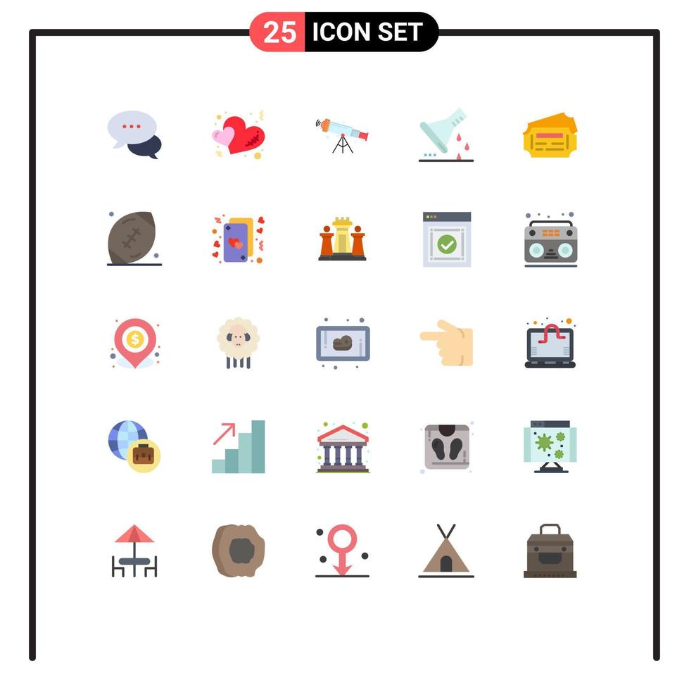 Modern Set of 25 Flat Colors Pictograph of test tube lab glassware telescope erlenmeyer flask zoom Editable Vector Design Elements