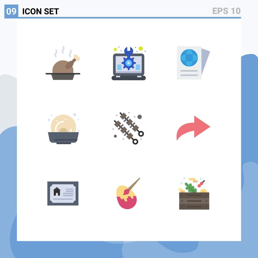 conjunto de pictogramas de 9 colores planos simples de documentos de alimentos de flecha elementos de diseño vectorial editables de alimentos para barbacoa vector