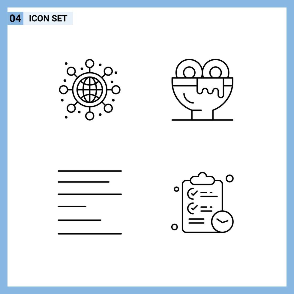 Line Pack of 4 Universal Symbols of global left breakfast food checklist Editable Vector Design Elements